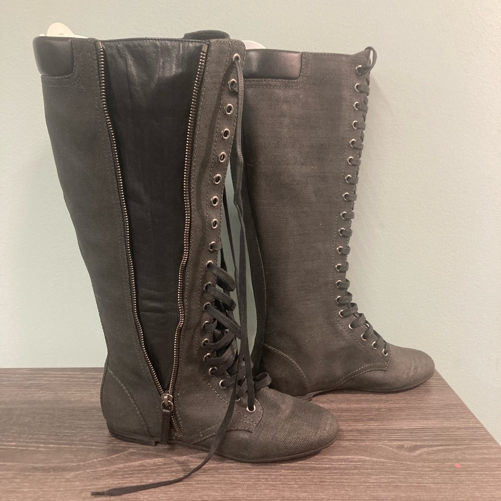 Zanotti knee high coated cotton leather versatile boots